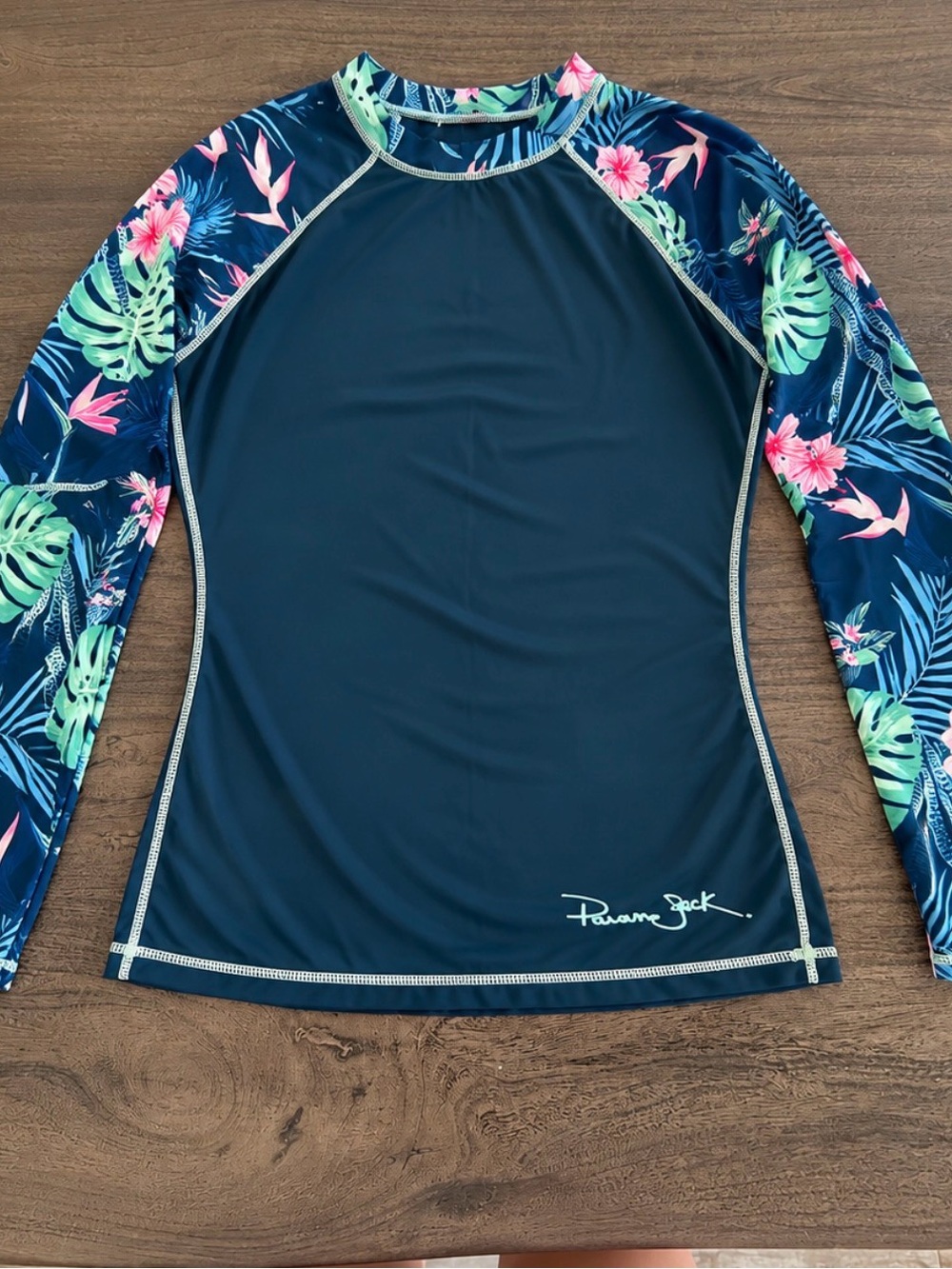 Panama Jack‎ Navy Rash Guard with Tropical Floral Sleeves
